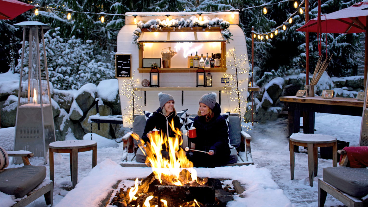 Camper and fire pit